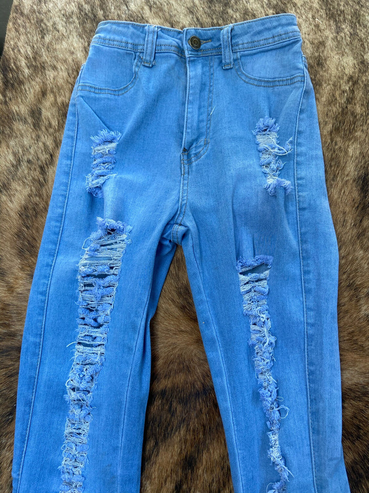 Distressed Light Wash Bell Bottoms