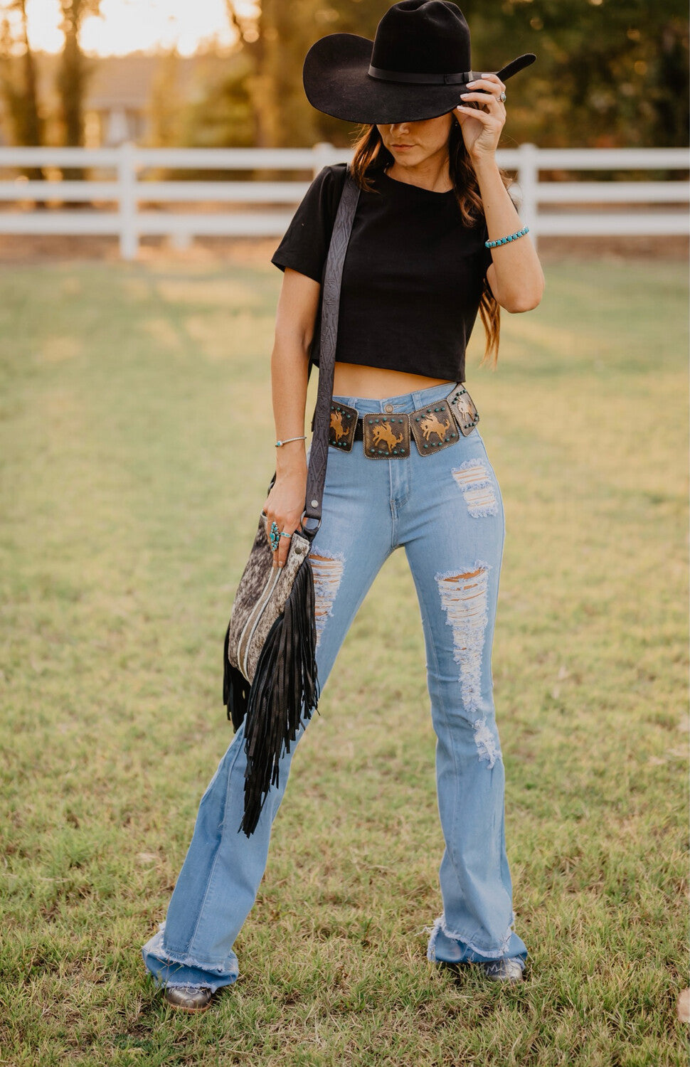 Distressed Light Wash Bell Bottoms